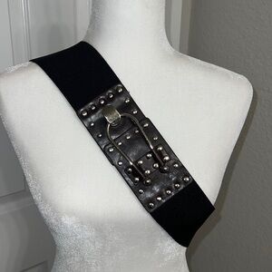 Brown Corset Elastic Stretch Accented Wide Belt